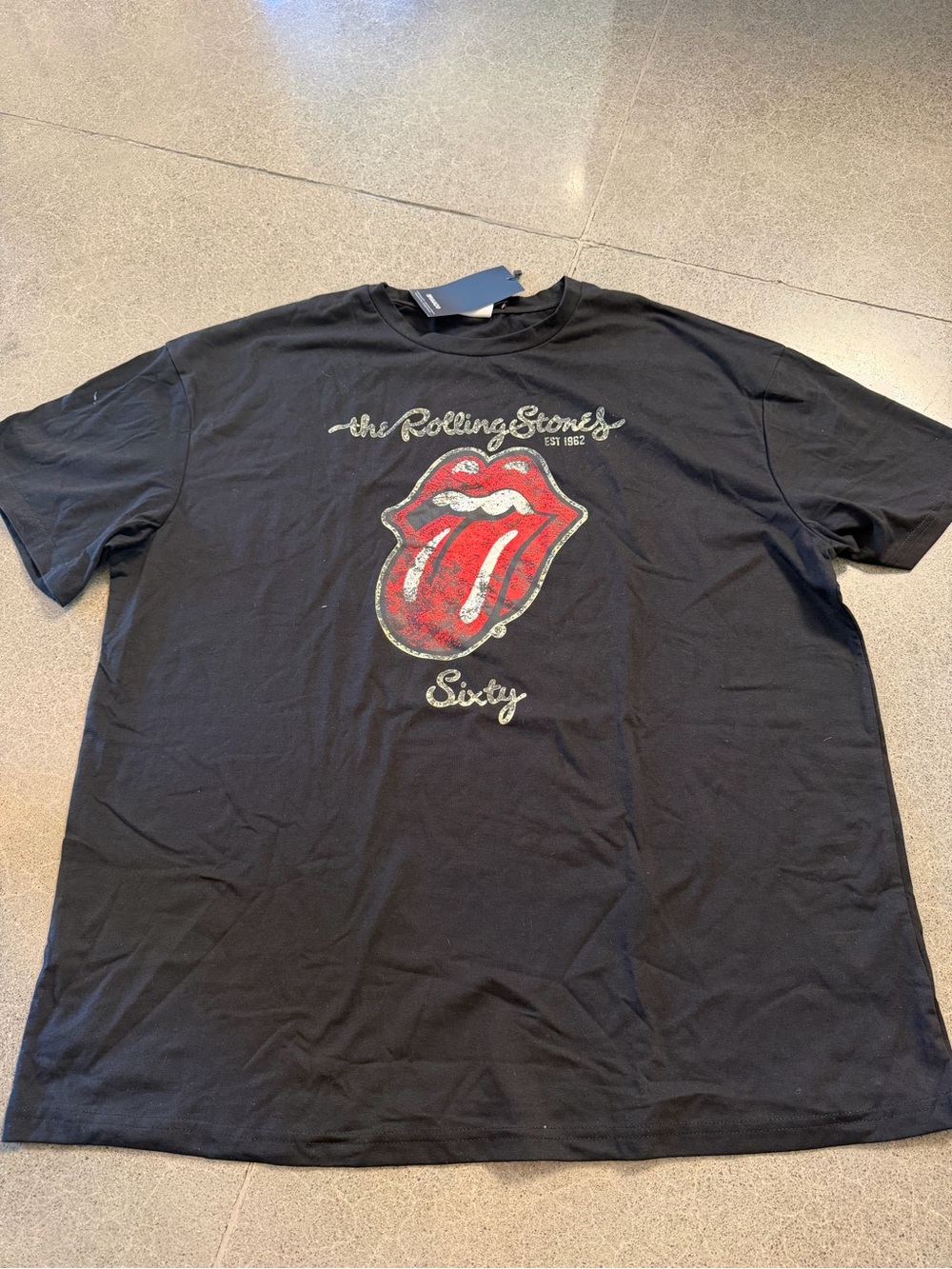The Rolling Stones Black T-Shirt with Red Tongue Graphic